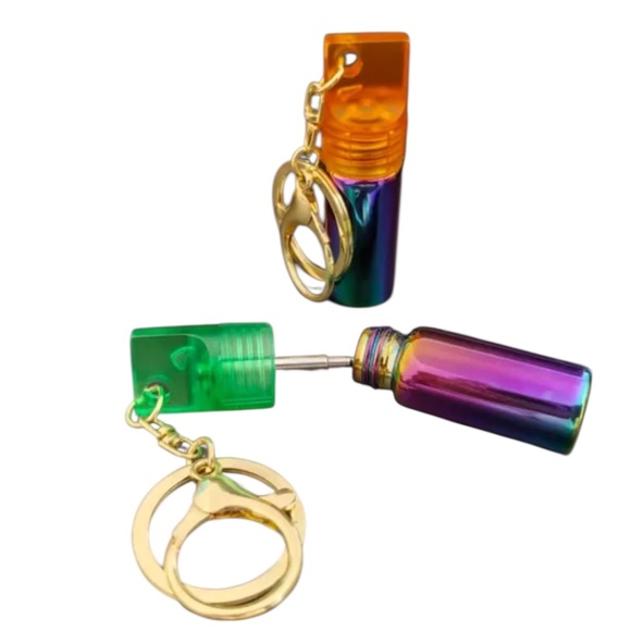 mini glass spice dispenser keychain: extending spoon scoop snuff storage stash - Picture 5 of 14